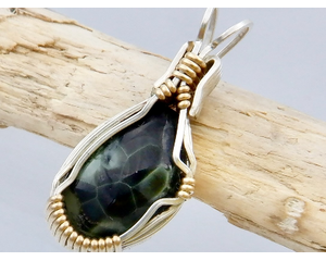 wire-wrapped Michigan Greenstone Pendant